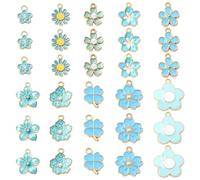 KitBeads 60Pcs 10 Styles Blue Flower Charms Blue Clover Cherry Blossom Charms Floral Hibiscus Daisy Charms for Jewellery Making Bracelets Necklace Crafts Bulk