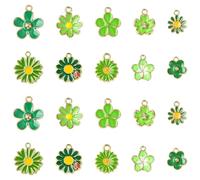 KitBeads 60Pcs 10 Styles Green Flower Charms Enamel Floral Cherry Blossom Charms Spring Sunflower Daisy Charms for Jewelry Making Bracelets Earrings Necklaces Bulk