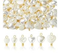 KitBeads 60Pcs 6 Styles Heart Shaped Pearl Charms White Baroque Love Heart Dangle Charms for Crafts Bracelets Necklaces Jewelry Making Bulk