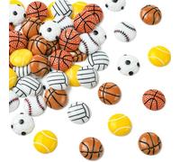 KitBeads 60Pcs 6 Styles Sport Ball Resin Cabochons Opaque Basketball Tennis Volleyball Football Flatback No Hole Beads for Jewelry Making Crafts