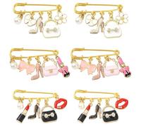 KitBeads 6Pcs 3 Styles Elegant Makeup Lapel Pins Enamel Alloy High Heel Lipstick Lip Bow Flower Safety Pin Brooches for Clothes Backpacks Bags Hats Decorative Supplies