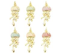 KitBeads 6Pcs 6 Colors Brass Enamel Cute Jellyish Shaped Charms Zircon ABS Plastic Pearl Colorful Sea Life Charms for Jewelry Making