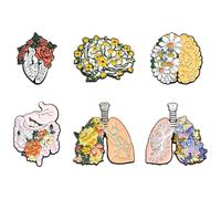 KitBeads 6Pcs 6 Styles Floral Organ Enamel Pins Brain Lung Flower Brooches Human Heart Lapel Pins for Jewellery Making Clothings Bags Crafts Bulk