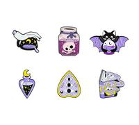 KitBeads 6Pcs 6 Styles Purple Apple Skull Book Potion Brooch Enamel Horror Gothic Pins for Backpack Clothes Hats Crafts Halloween Accessories
