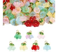 KitBeads 70Pcs 7 Colors Glass Flower Dangle Charms Gradient Lily Of The Valley Charms for Bracelets Necklaces Earrings Jewelry Making Crafts Bulk