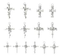 KitBeads 70Pcs 7 Styles Jesus Cross Charms Tibetan Antique Christ Religious Crucifix Charms for Jewellery Making Bracelets Necklaces Crafts