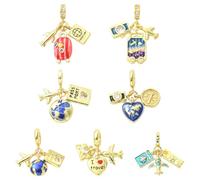 KitBeads 7Pcs Brass Gold Plated Airplane Charms Clear Cubic Zirconia Large Hole Travel Charms for Bracelets Earrings Necklaces Jewellery Making