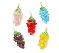 KitBeads 7Pcs Glass Beaded Grape Charms 3D Handmade Copper Wired Dangle Fruit Charms for Jewelry Making Bracelets Necklaces Earrings Crafts