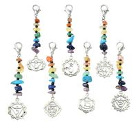 KitBeads 7Pcs Natural Gemstone Charms Stone Beaded Keychain Tibetan Chakra Charm with Lobster Clasps for DIY Keychains Art Crafts Making