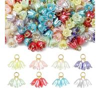 KitBeads 80Pcs Lily Of The Valley Charms Blossoming AB Color Plated Pearl Flower Charms for Jewelry Making Bracelets Necklaces Earrings Crafts