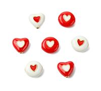 KitBeads 8Pcs 4 Styles Brass Red White Heart Beads Enamel Double Love Heart Shaped Beads for Jewellery Making Crafts Bracelets Earrings Necklaces Bulk