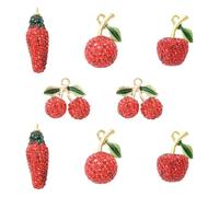 KitBeads 8Pcs 4 Styles Rhinestone Cherry Apple-shaped Charms Polymer Clay Red Fruit Food Charm Hot Pepper Pendants for Jewelry Making Bracelets Earrings Necklace Bulk
