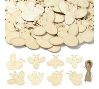 KitBeads 8Pcs 8 Styles Bee Wood Cutouts Unfinished Blank Large Wooden Honeybee Shape Hanging Ornaments for Craft Painting Party Home Decor