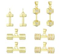 KitBeads 8Pcs Cubic Zirconia Dumbbell Charms Lose Weight Kettlebell Gold Plated Sport Charms for Jewelry Making Bracelets Necklaces Earrings