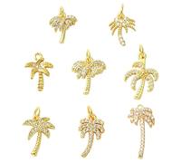 KitBeads 8Pcs Palm Tree Cubic Zirconia Charms Brass Coconut Tree Charms Gold Plated Tropical Coconut Charms for Jewellery Making Bracelets Necklaces