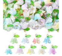 KitBeads 90Pcs 9 Styles Gradient Flower Charms Acrylic Leaf Lily Of The Valley Charms for Jewelry Making Bracelets Necklaces Earrings Crafts