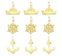 KitBeads 9Pcs 3 Styles Golden Brass Nautical Ocean Sailing Theme Charms Flat Anchor Helm Ship Vehicle Charm for Making Crafts Supplies