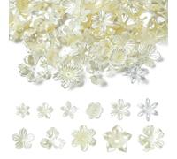 KitBeads100Pcs Random Imitation Pearl Flower Bead Caps Acrylic Floral Bead End Caps White Trumpet Flower Beads for Jewellery Making Crafts Bulk
