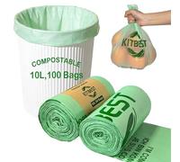 KITBEST 100 Pack Compostable Food Waste Bags 10L, Extra Strong Kitchen Caddy Liners Small Biodegradable Bin Bag with EN13432 Certificate, Home Compost Trash Bags, 43 x 46cm