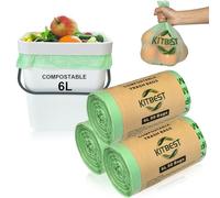 KITBEST 150 Compostable Food Waste Bags 6L Biodegradable Bin Liners with EN13432 Certification, Home Compost Kitchen Caddy Trash Waste Garbage Bags