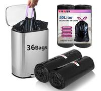 KITBEST 50L Black Bin Bags with Tie Handle, 36 Counts Thick Kitchen Wheelie Bin Liners Leak-Proof Plastic Refuse Sacks Large Rubbish Trash Waste Bags for Garden, Home & Kitchen Fit 30-50L, 60x70cm