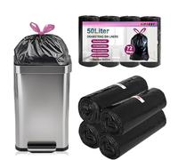 KITBEST 50L Black Bin Liners (72 Bags) - Thick Recycled Rubbish Bag with Drawstring Swing Tie Handle, Leak-Proof Plastic Refuse Sacks Large Trash Waste Bag for 30-50 Litre Bin, 60x70cm