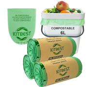 KITBEST Compostable Food Waste Bags 6L 150 Biodegradable Bin Liners with EN13432 Certification, Home Compost Kitchen Caddy Trash Waste Garbage Bags