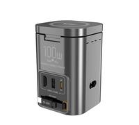 Kitbox 6-in-1 Power Combo Tower, 100W Charging Station with 2in1 QI2 25W Wireless Charger Pad for iPhone Samsung Airpods pro,65W PD3.0 / PPS Port, Retractable 65W USB C Cable, HDMI 2.1 8K& USB 3.0 Hub