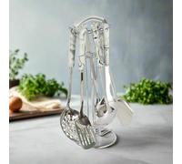KitchBoom Marble Kitchen Utensil Set - Premium 304 Stainless Steel with Ceramic Handles, 7-Piece Cooking Tool Set with Carousel