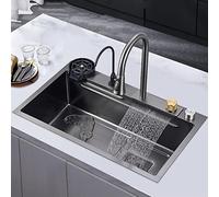 Kitchen 3mm Thick Nano Home Black Single Basin Multi-Function Waterfall Spout Faucet (Color:Black,Size:80 * 45 20cm)