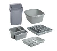 Kitchen 50L Swing Bin, Dish Drainer, Washing Up Bowl ,Sink Tidy & Cutlery Tray