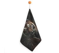 Kitchen A Tiger Hand Towels with Hanging Loops, Highly Absorbent & Quick Drying Towels for Kitchen Bathroom, Microfiber Cleaning Cloth, Dish Towel, Tea Towel Decorative, Dish Rag(12x12)