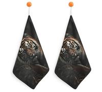 Kitchen A Tiger Hand Towels with Hanging Loops, Highly Absorbent & Quick Drying Towels for Kitchen Bathroom, Microfiber Cleaning Cloth, Dish Towel, Tea Towel Decorative, Dish Rag(12x12)