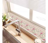 Kitchen Absorbent Window Sill Mat Rubber Backed, Decorative Floral Window Sills Protector for Plants, Diatomaceous Earth Dustproof Windowsill Pad(Style A,60x20cm/24x8in)
