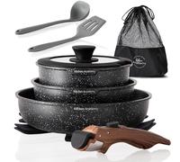 Kitchen Academy 10 Pcs Black Pots and Pans Set Non Stick, Removable Handle