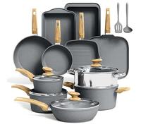 Kitchen Academy 17 Pcs Induction Hob Pots and Pans Set Non Stick, Nonstick Induction Kitchen Cookware Sets, Gray Granite Cooking Saucepan and Frying Pans Set