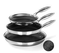 Kitchen Academy 3-Ply 18/10 Stainless Steel Frying Pans Set, Non Stick Induction Hob Pans Sets, Dishwasher & Oven Safe (20cm+25cm+30cm)