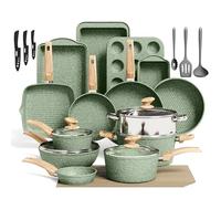 Kitchen Academy 30 Piece Induction Hob Pans and Pots Set Non Stick | Bakeware and Cookware Sets, Green Healthy Granite Cooking Saucepan Set, PFOA & PFOS Free