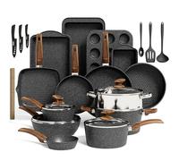 Kitchen Academy Bakeware and Cookware Set - 30 Piece Induction Hob Pans and Pots Set Non Stick, Black Granite Cooking Saucepan Set PFOA & PFOS Free
