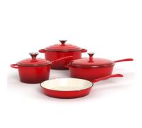 Kitchen Academy, Enameled Cast Iron Cookware Set, 7 PCS Set of Dutch Ovens