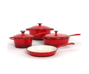 Kitchen Academy, Enameled Cast Iron Cookware Set, 7 PCS Set of Dutch Ovens