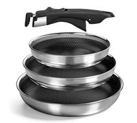 Kitchen Academy Frying Pan with Detachable Handle Frying Pan Set Nonstick Stainless Steel Induction Hob Pan Set 20 24 28CM, Non Toxic Cookware All Hobs with Removable Handle 4PCS