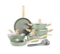 Kitchen Academy Induction Cookware Sets - 12 Piece Cooking Pan Nonstick Set, Granite Green Pots and Pans Set