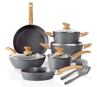 Kitchen Academy Induction Cookware Sets - 12 Piece Cooking Pan Set, Gray Granite Nonstick Pots and Pans Set, Induction Hob Pans Set