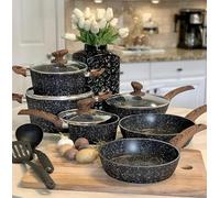 Kitchen Academy Induction Hob Pans Set - 12 Pieces Black Granite Kitchen Cookware Set,Pots and Pans Set Non Stick