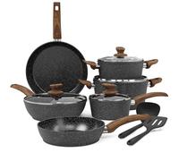 Kitchen Academy Induction Hob Pots and Pans Set - 12 Piece Cooking Pans Set, Black Granite Kitchen Cookware Set,Nonstick Saucepan Set PFOS & PFOA Free