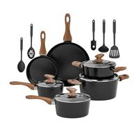 Kitchen Academy Non Stick Cookware, Pots Pans Sets with Lids 15PCS Black | Induction Hob Pan Set, Saucepan Set, Granite Cookware, Nonstick Frying Pan, Cooking Pot Pancake Sets Non Toxic for All Hobs