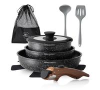 Kitchen Academy Non Stick Cookware Set, 10 PCS with Detachable Handle Black