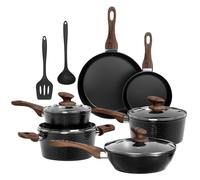 Kitchen Academy Pan Sets Non Stick Granite Black, Induction Hob Pan Set 12pcs Saucepan Set with Lids Frying Pan Cookware Nonstick, Pots and Pans Sets Non Toxic Cooking Pots for All Hobs