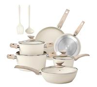 Kitchen Academy Pot and Pan Set 12-Piece Non-Stick Coating Cookware Set with Lid, Pots and Pans Set for Induction, Gas Hobs and Microwave, Beige